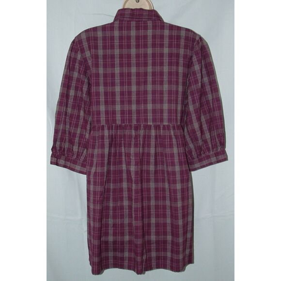 Purple Plaid Jr Sz Large Casual Wear Smocked Cotton Mini Dress PINK GIRL - Picture 4 of 5